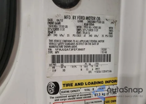 2015 Ford Expedition Limited из США, поврежденный, VIN 1FMJU2AT3FEF36607